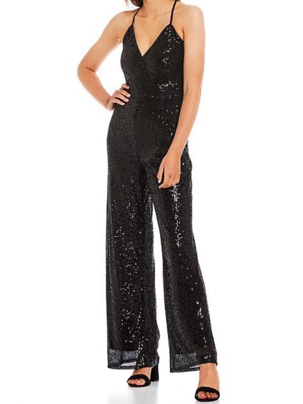 GB Gianni Bini Women’s black sequin strappy back sleeveless jumpsuit new medium